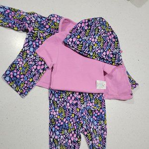 Pink and Floral Pant, Onesie, Jacket, Hat Set NWT